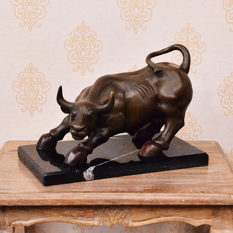 [DREAM LIGHTS Furniture and Home Decoration Hall] Big Bullish Marble Bronze Sculpture 0D00316 | Country Style - Items for Display - Copper & Brass Brown