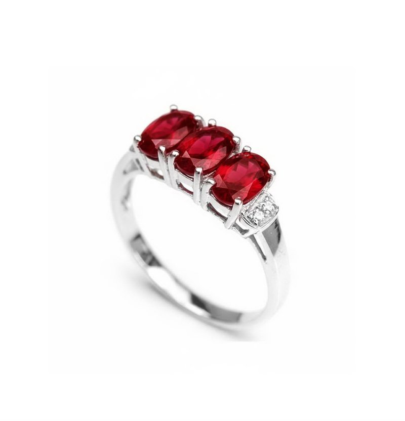 3 pcs. Natural ruby ring silver sterling size 7.0 free resize / Square - 戒指 - 純銀 紅色