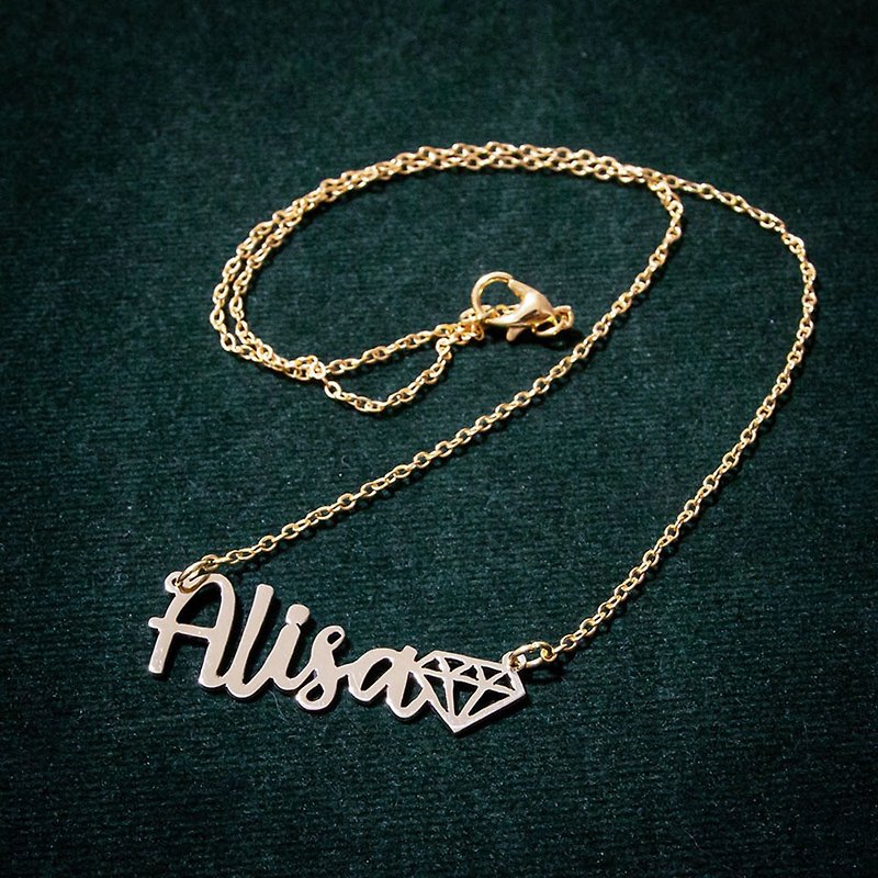 Made to order - Customize name necklace hand writhing style with diamond graphic - Necklaces - Copper & Brass Silver