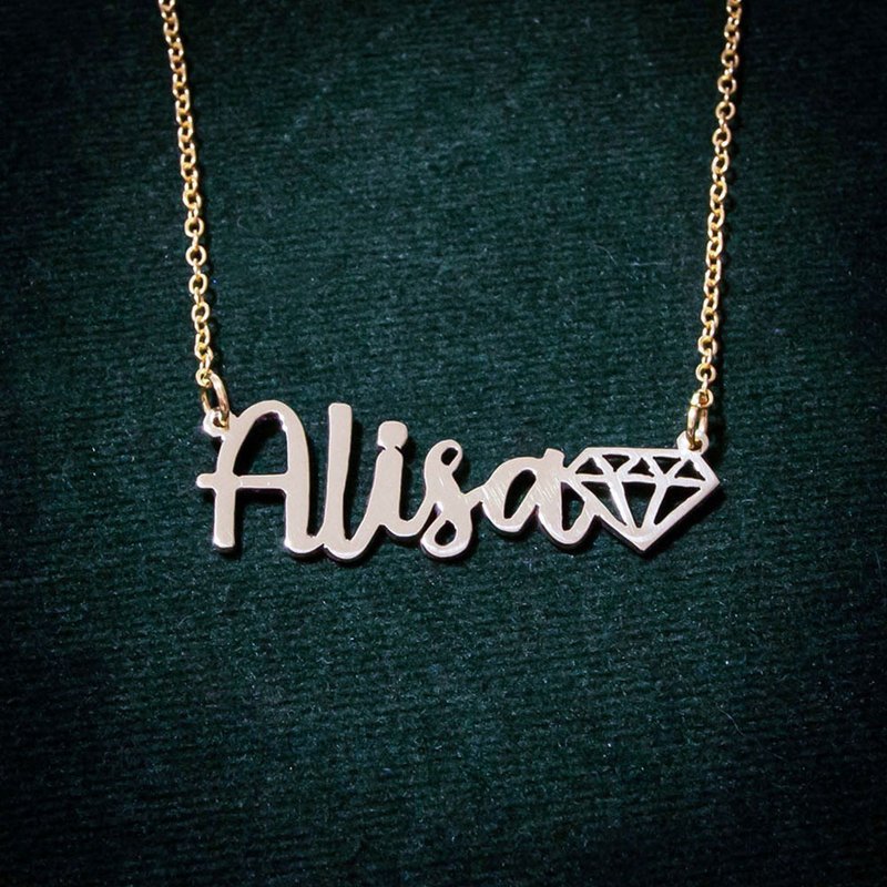 Made to order - Customize name necklace hand writhing style with diamond graphic - 項鍊 - 銅/黃銅 銀色
