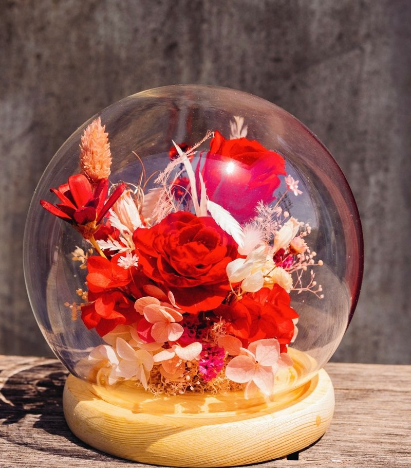 紅玫瑰永生花玻璃盅 母親節花禮 玻璃盅永生花 - 乾燥花/永生花 - 植物．花 紅色