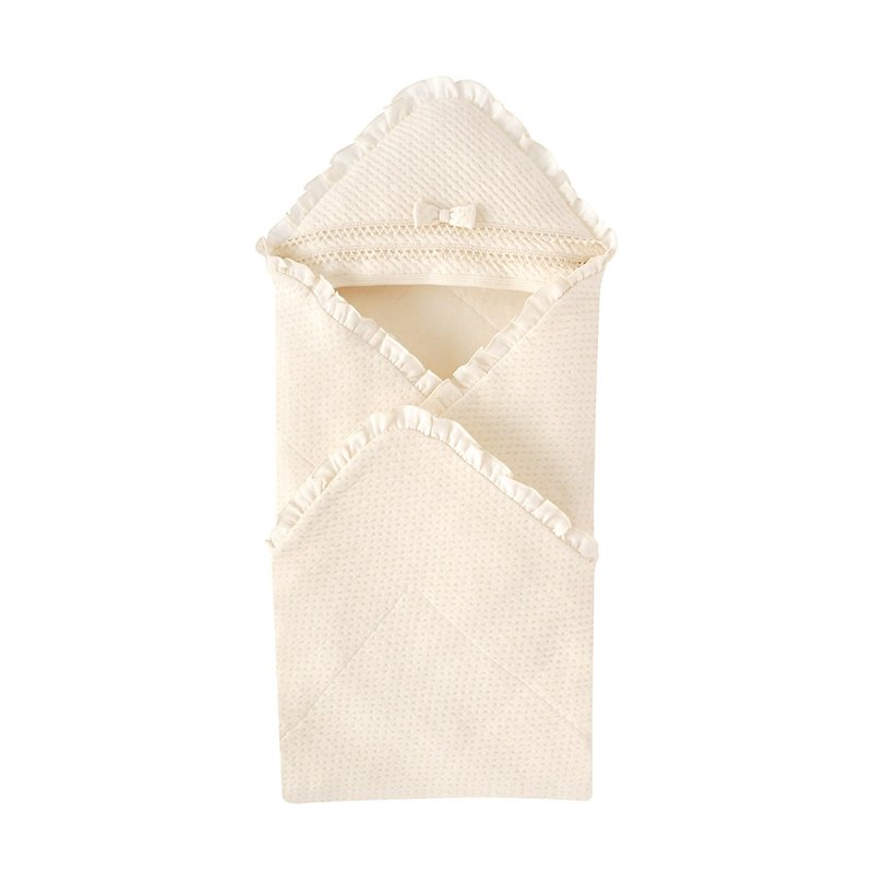 【SISSO有機棉】夏綠蒂皇家緹花空氣棉包巾 - 彌月禮盒 - 棉．麻 白色