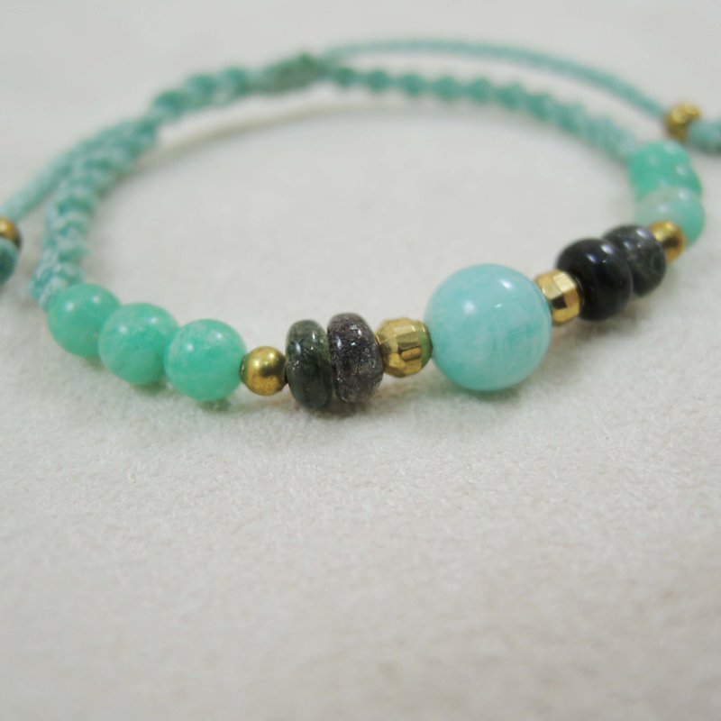 Perception / natural stone x Brazilian silk Wax thread bracelet - Bracelets - Gemstone Green