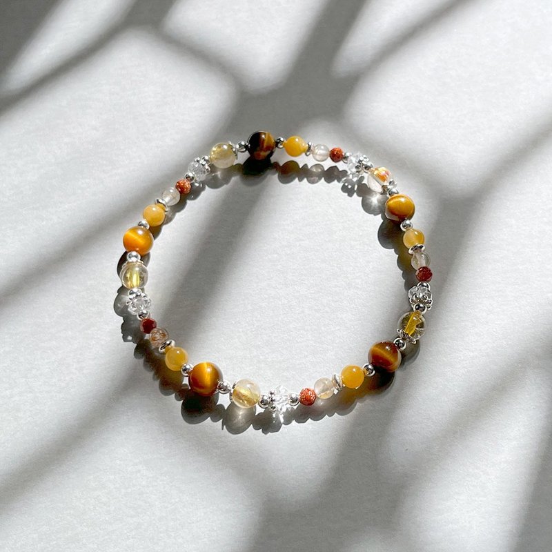 Titanium Crystal Yellow Tiger Eye Topaz 925 Sterling Silver Bracelet - สร้อยข้อมือ - เครื่องเพชรพลอย สีเหลือง