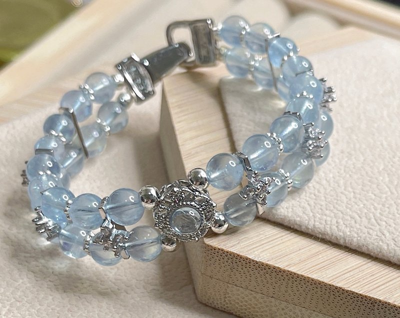 Transparent Aquamarine Seiko Double Row Bracelet - Bracelets - Crystal Blue
