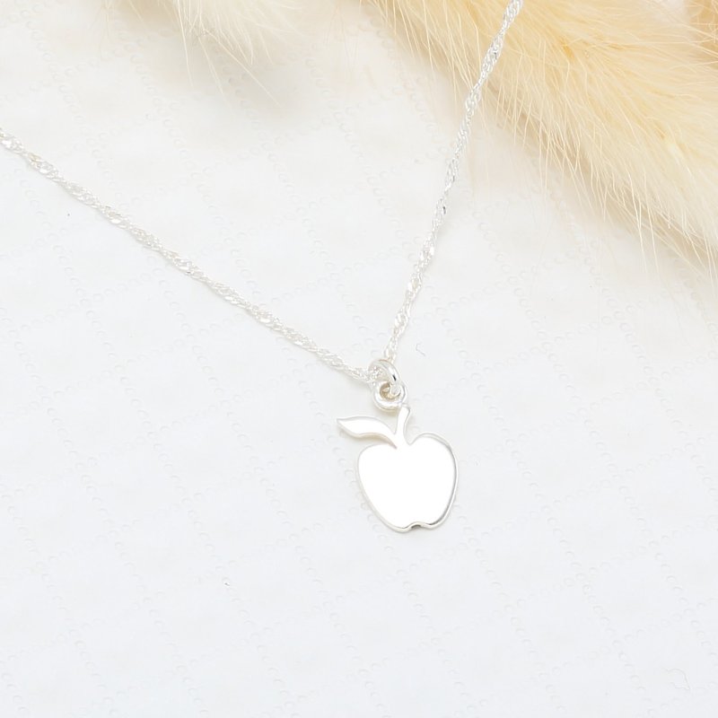 Cute apple s925 sterling silver necklace Valentines Day Birthday gift - สร้อยคอ - เงินแท้ สีเงิน