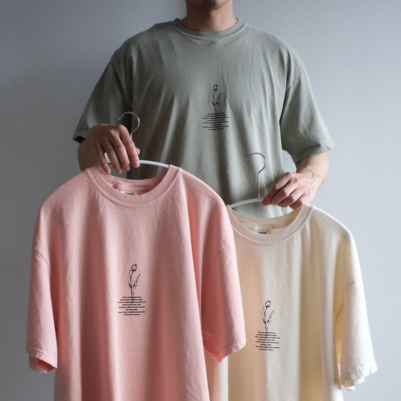 garment dye short sleeve t-shirt / unisex / TULIP - 帽T/大學T - 棉．麻 卡其色