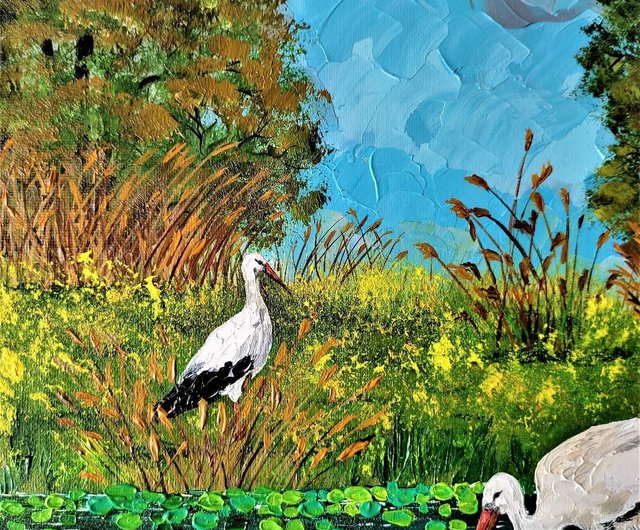 コウノトリアクリル画鳥の絵 壁の装飾 ぶら下げ絵画 風景画 - ショップ Artpainting ウォールデコ・壁紙 - Pinkoi