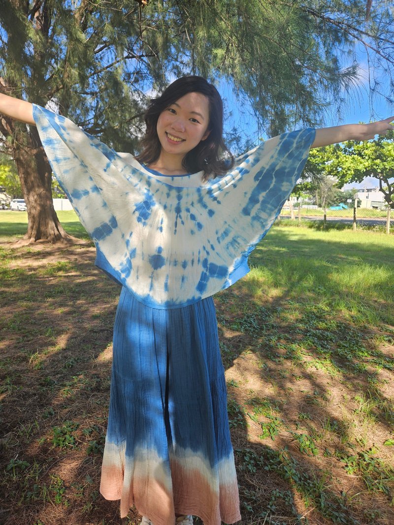 Sky blue dyed flying butterfly top - Women's Tops - Cotton & Hemp Blue