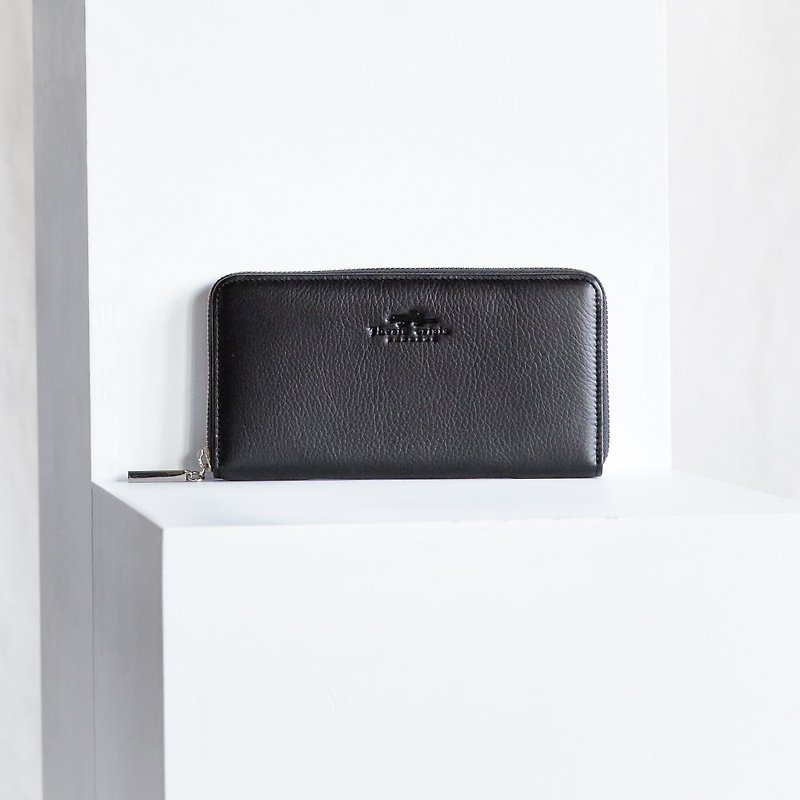 LUCKY - WOMEN SIMPLE LONG LEATHER WALLET - BLACK - กระเป๋าสตางค์ - หนังแท้ สีดำ