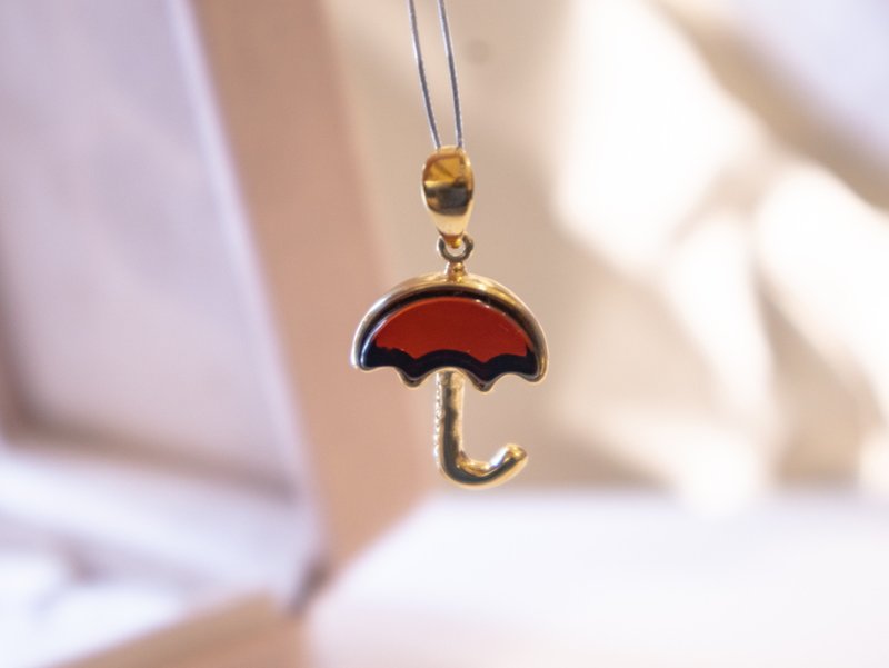 925 silver AMBER 雨傘 吊墜項鍊 - 項鍊 - 寶石 金色