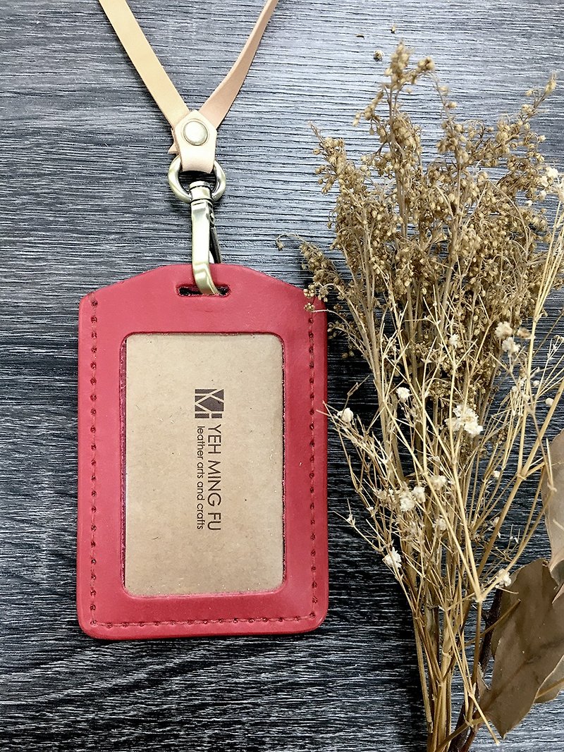 Benzene dyed vegetable tanned cowhide series-hand-stitched leather identification card hand strap / neck lanyard set-a total of five colors - ที่ใส่บัตรคล้องคอ - หนังแท้ หลากหลายสี