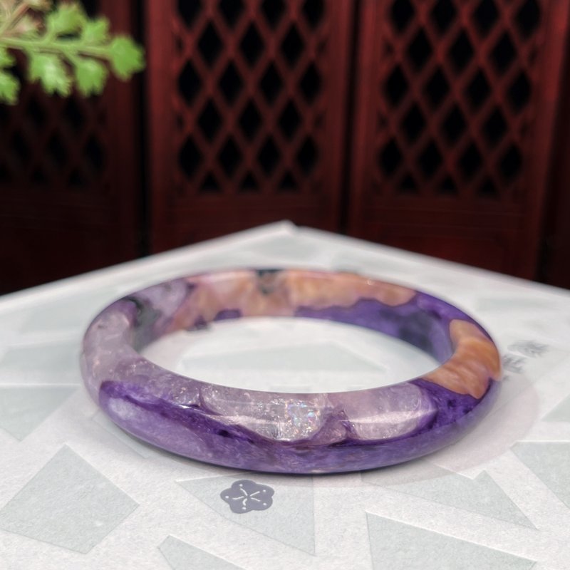 紫龍晶手鐲59MM 玉化爆晶查羅石手環 彩虹星光 艷麗優雅 雍容華貴 - 手鍊/手環 - 水晶 紫色