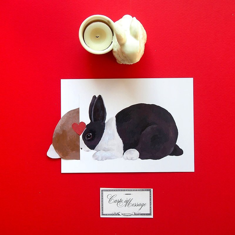 rabbit kiss card black and white rabbit - Cards & Postcards - Paper Black