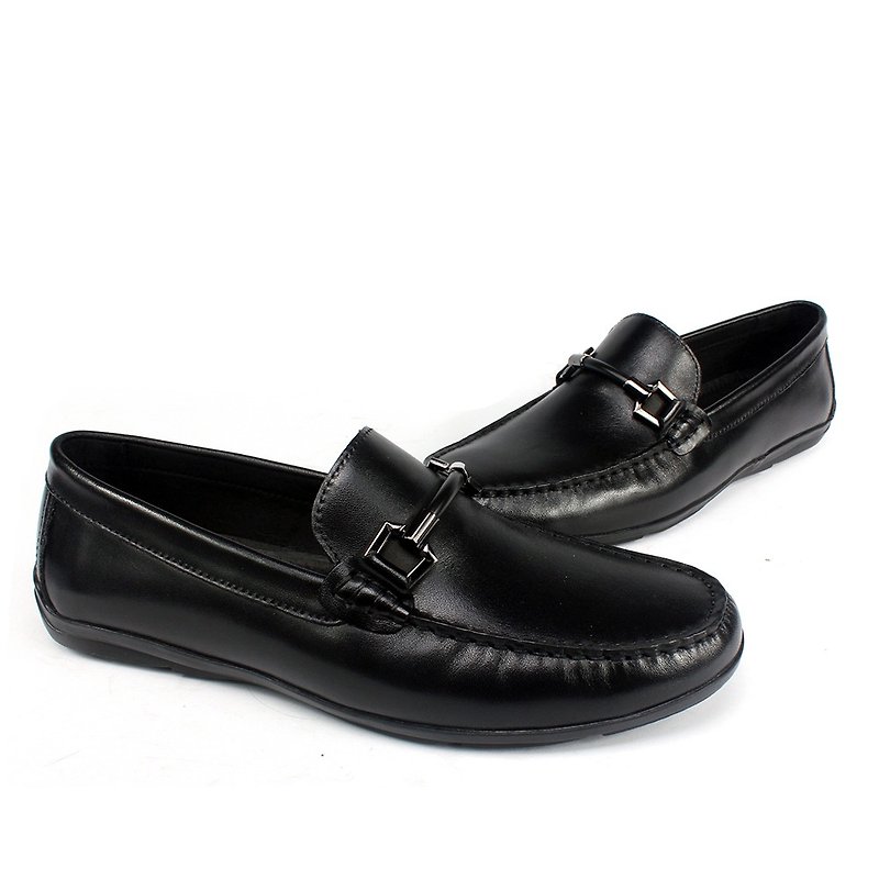 sixlips metropolis yuppie double D ring buckle driving shoes black - รองเท้าลำลองผู้ชาย - หนังแท้ สีดำ