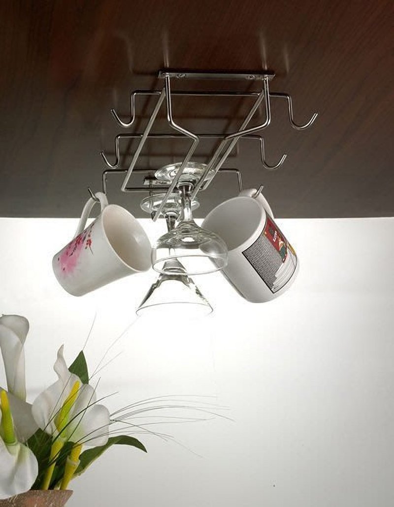 設計師款式　304不鏽鋼附勾高腳杯架　高腳杯與馬克杯結合置物架 - 層架/置物架/置物籃 - 不鏽鋼 銀色