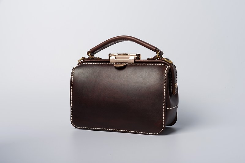 [Tangent Pie] Dulles Handmade Gold Bag Lady Doctor Bag Leather Messenger Bag Portable Small Square Bag Mini - กระเป๋าแมสเซนเจอร์ - หนังแท้ หลากหลายสี