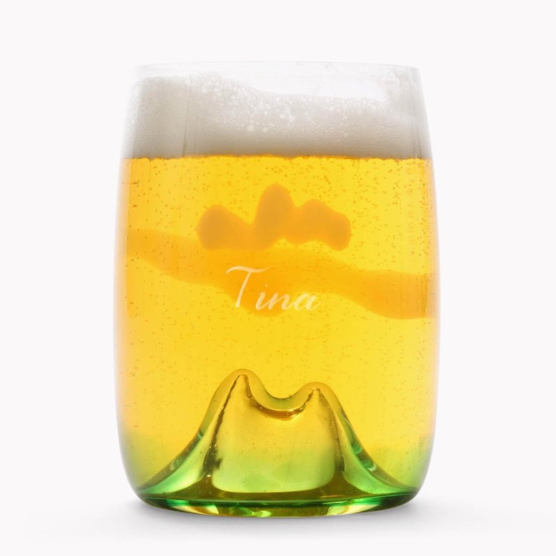 420cc【日落玻璃手工杯】月夜野工房 夕焼けの山グラス日落山草 - 玻璃杯 - 玻璃 橘色