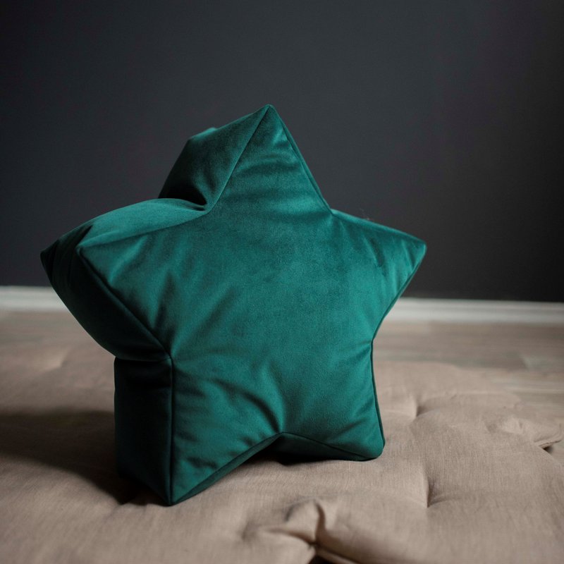 Emerald green Velvet Star Bean Bag Chair - toddler nursery floor cushion - 椅子/沙發 - 聚酯纖維 綠色