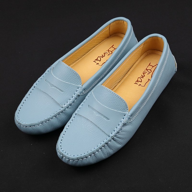 Q-Brick Brick Backing Shoes - Maca Blue - รองเท้าลำลองผู้หญิง - หนังแท้ สีน้ำเงิน