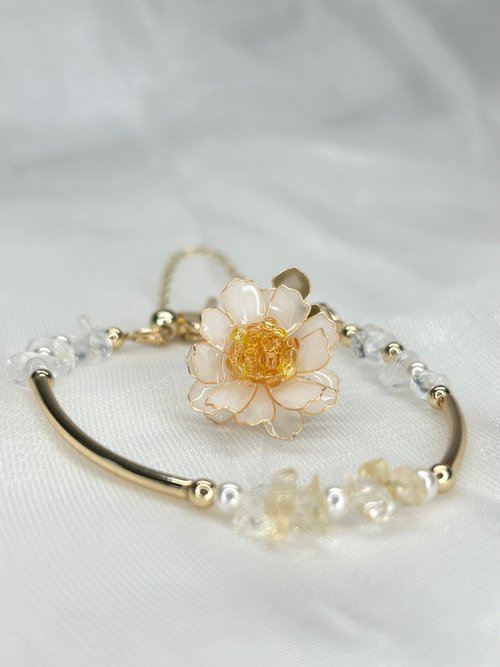 ホワイト野菊xシトリン-クリスタルフラワーブレスレット】11月の