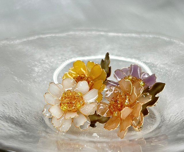 ホワイト野菊xシトリン-クリスタルフラワーブレスレット】11月の誕生花