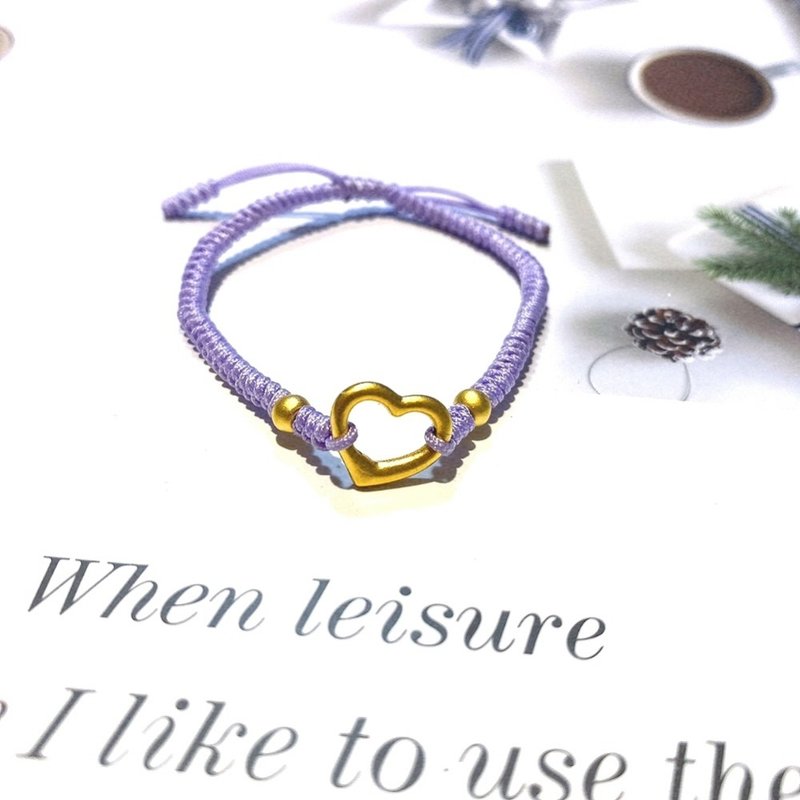 Eli Jewelry純金 氣質薰衣草紫愛心桃心金珠造型淺紫繩黃金手鍊 - 手鍊/手環 - 貴金屬 紫色