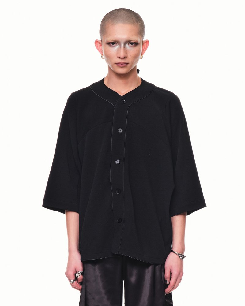 Baseball Shirt - 男襯衫/休閒襯衫 - 其他人造纖維 黑色