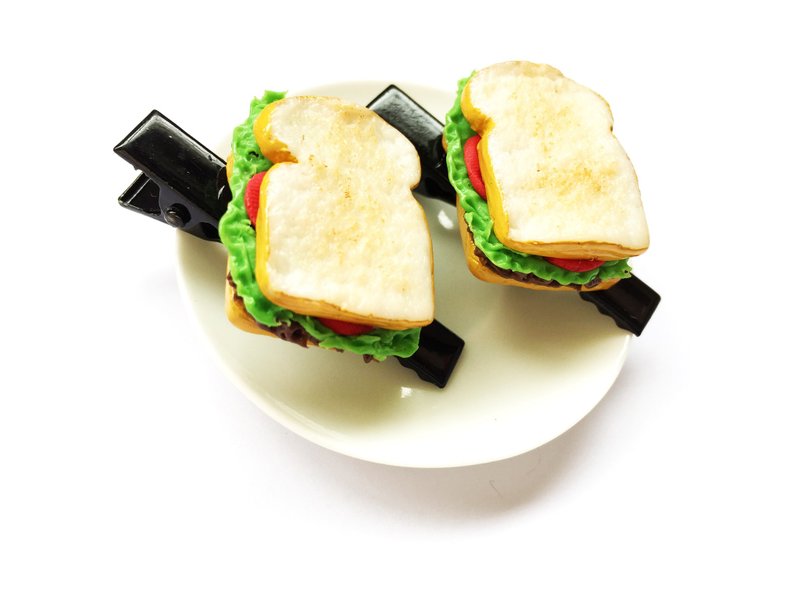 Black sandwich hair clips - 髮夾/髮圈 - 黏土 黑色