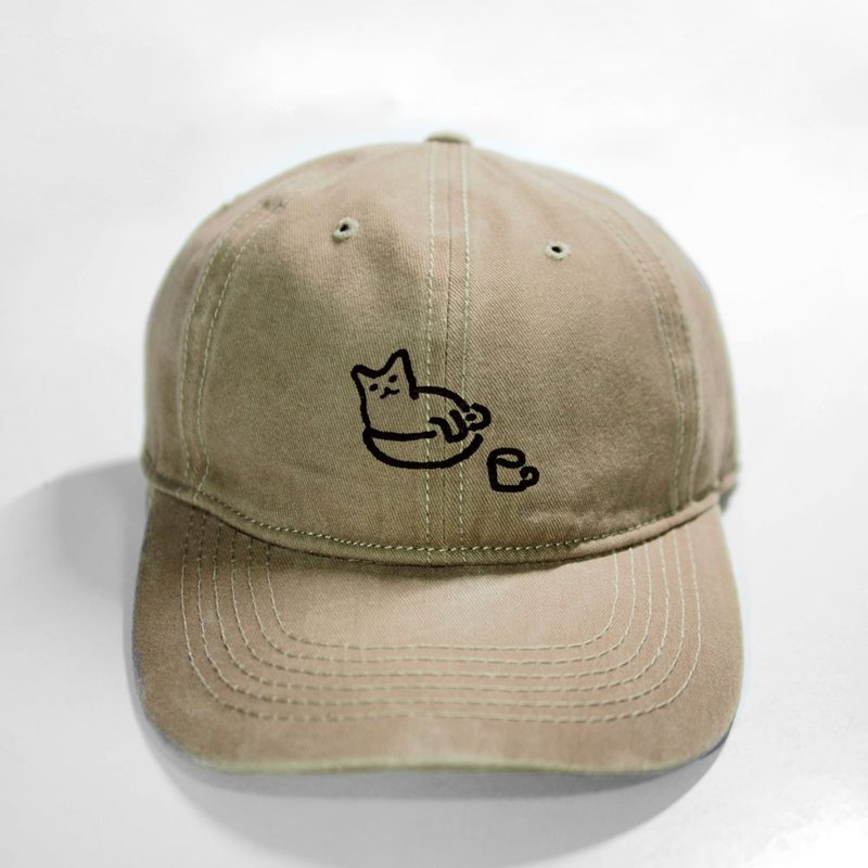 Little coffee puffs a bowl of cat- Khaki hat - Hats & Caps - Cotton & Hemp Khaki