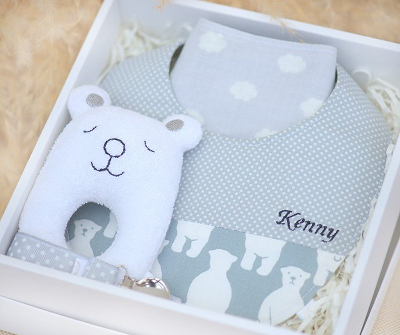 Shuan*// Cloud Bear//Baby Ceremony - ผ้ากันเปื้อน - วัสดุอื่นๆ สีเทา