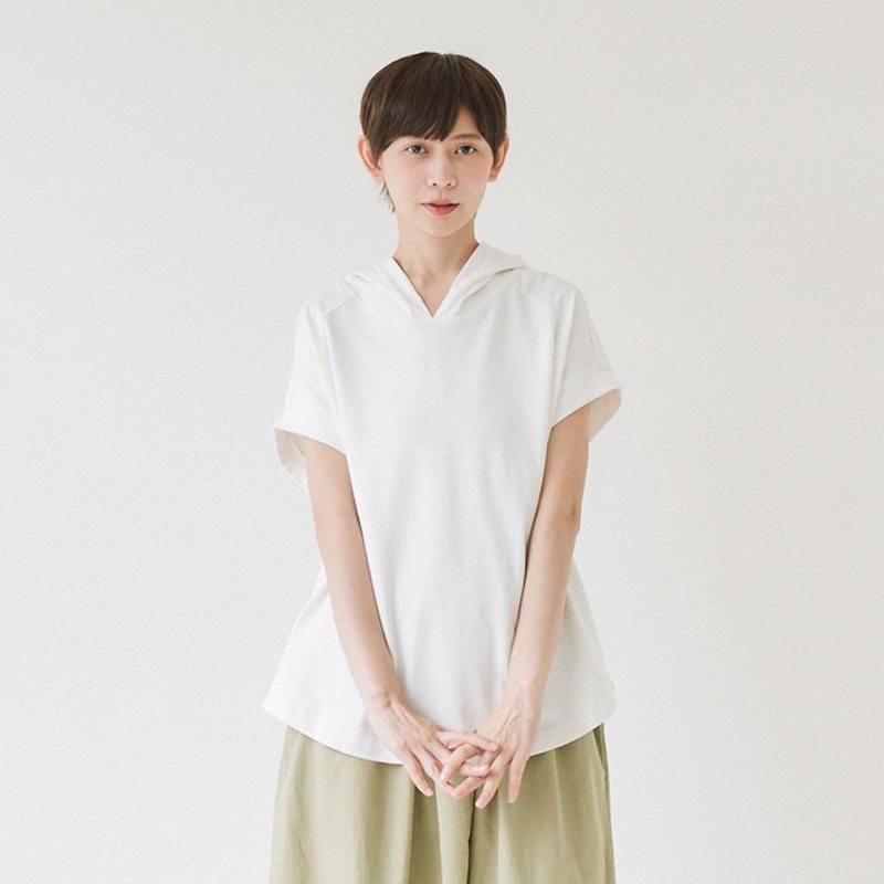 【Simply Yours】連帽重磅短袖T 白F - 女上衣/長袖上衣 - 棉．麻 白色