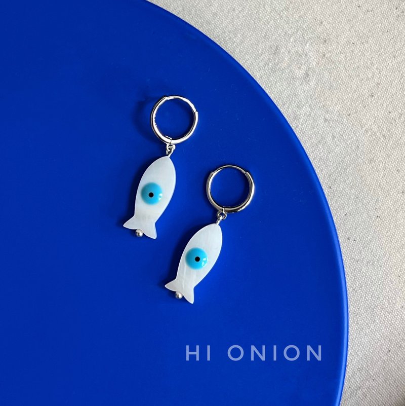 Hi Onion原創小眾藍色魚s925銀耳扣耳環耳夾百搭個性高級感可水洗 - 耳環/耳夾/耳骨夾 - 其他材質 