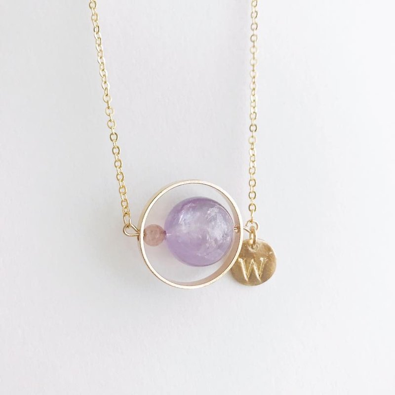 Personalized Amethyst strawberry quartz Initial Necklace Birthday Christmas gifts  Birthday Gift Valentine's day gifts for her - สร้อยติดคอ - เครื่องเพชรพลอย สีม่วง