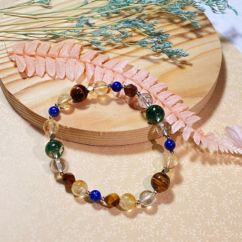 Green Ghost Citrine Yellow Tiger Eye Lapis Lapis Green Green Hair || Lucky and Evil Career Lucky Crystal Bracelet - Bracelets - Crystal Multicolor