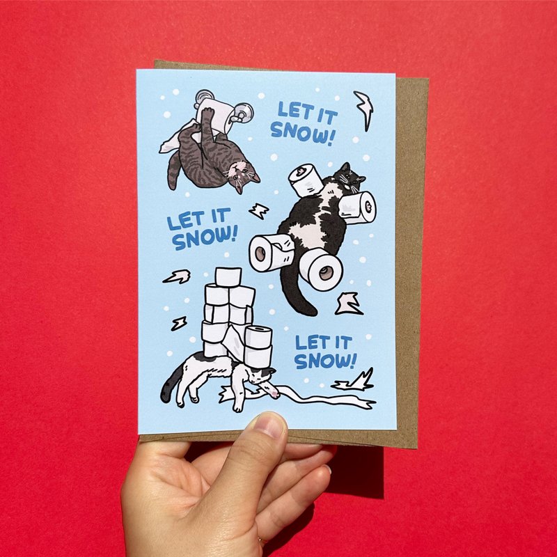 การ์ดอวยพรคริสต์มาส ลายมีมแมว Let it Snow Happy Cat Toilet Paper Christmas Card - การ์ด/โปสการ์ด - กระดาษ 