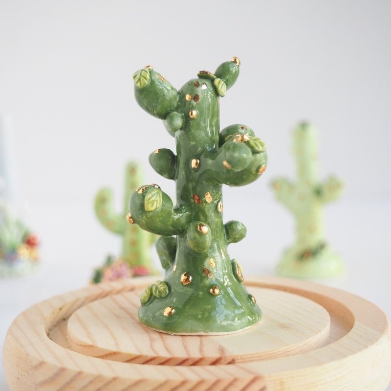 綠綠仙人掌多肉植物白瓷戒指座 - 戒指 - 瓷 綠色