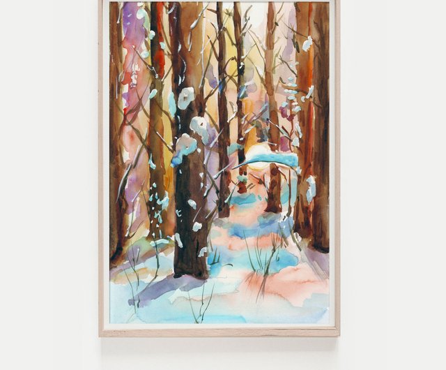 油絵 油彩 絵画 【森の冬】 高速配送 油絵 絵画【冬の森の川】 絵 油彩画 油彩 絵画 - 絵画