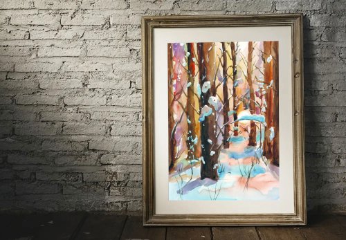 水彩画　永平寺　冬の絵　絵画　雪　寺　アート　インテリア　美術　マーメイド紙 日本最大のブランド 水彩画永平寺冬の絵絵画雪寺アート