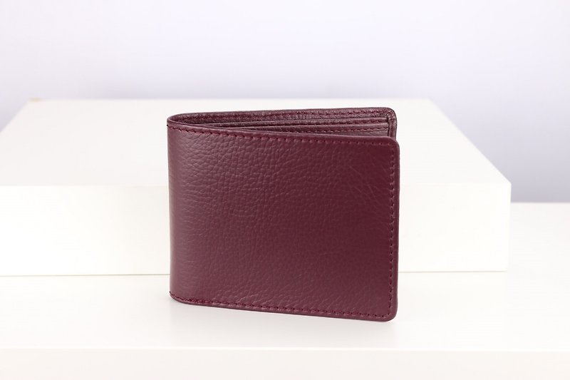 W008 Wallet + Credit card slot - Red Wine - Genuine leather - 長短皮夾/錢包 - 真皮 紫色