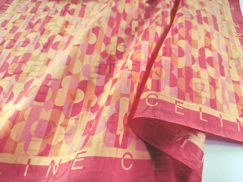 Celine Vintage Scarf jacquard Fabric - Integrated Logo Pattern 23 x 23 inches - ผ้าเช็ดหน้า - ผ้าฝ้าย/ผ้าลินิน 