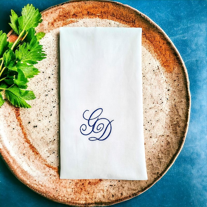 Custom monogram embroidered cloth dinner napkins linen set, Personalized gift - 餐桌布/桌巾/餐墊 - 亞麻 白色