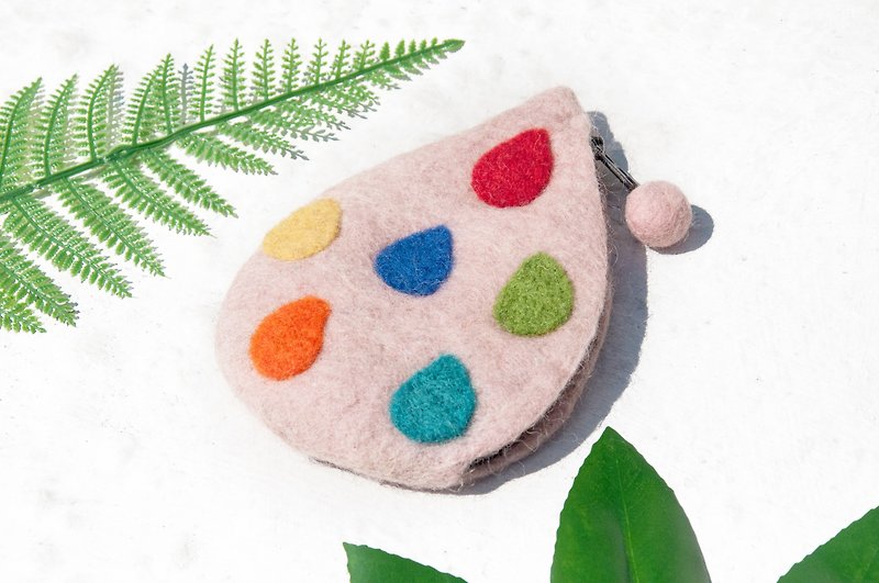 Wool felt small bag, wool felt storage coin purse, leisure card holder, wool felt wallet-color water droplets - Coin Purses - Wool Multicolor