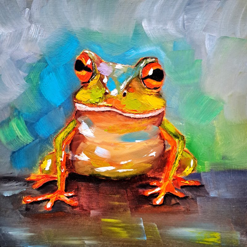 Toad Painting Frog Oil Painting Animals Wall Art Decor - 壁貼/牆壁裝飾 - 其他材質 多色