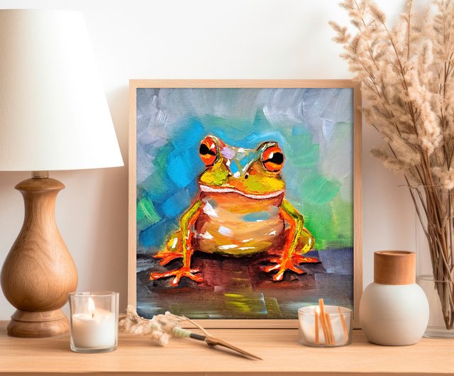 カエル　トビウオ　絵画　自作 縁起物で カエルとフクロウの絵画 | モダンでおしゃれなアートの
