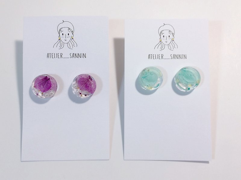 Purple Colorful Purple Flower Series - Circle Ziyang Flower - Transparent Purple / Transparent Green Ear Ear [ - Earrings & Clip-ons - Other Materials Multicolor