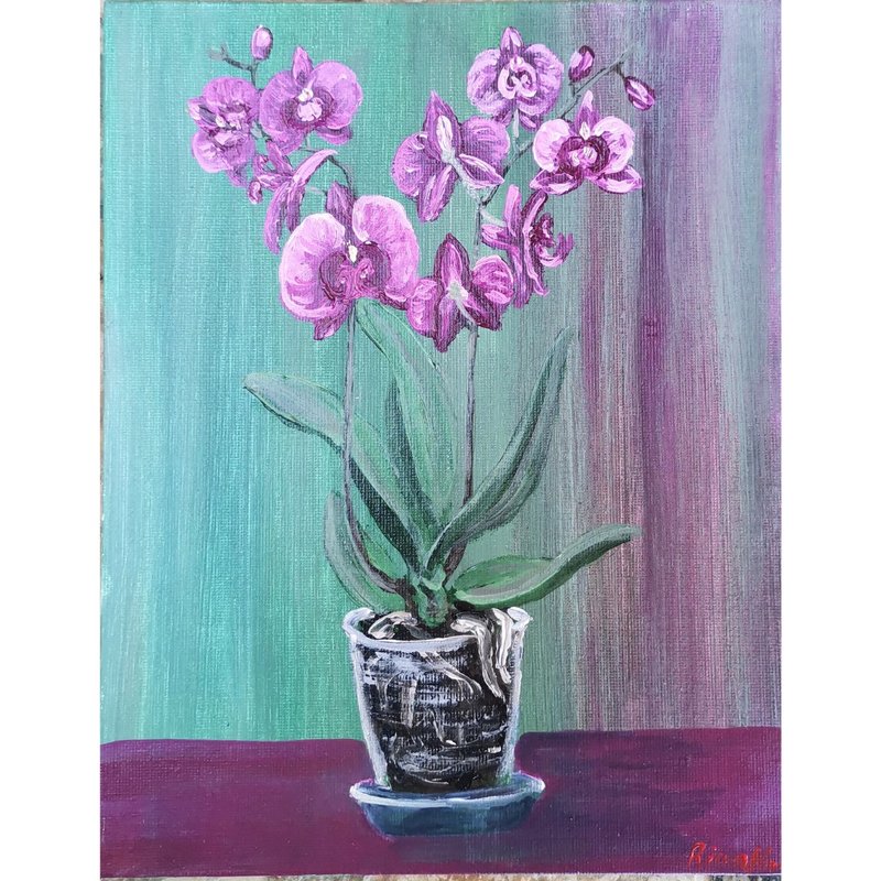 Orchid Still Life Original Flowers Framed Art Unique Wall Decor By RinaArtSK - Wall Décor - Other Materials Multicolor