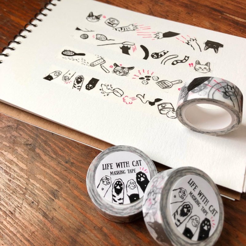 Life with cat washi tape - Washi Tape - Paper White