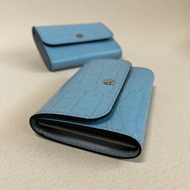 Crocodile effect Simple Leather wallet-Sky Blue - กระเป๋าสตางค์ - หนังแท้ สีน้ำเงิน