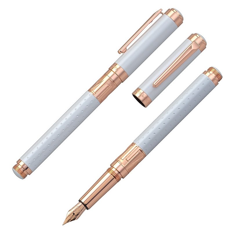 [Chris&Carey] Toki Time Series (Gifts) / Dot + Plain Pearl White Pen - ปากกาหมึกซึม - โลหะ ขาว